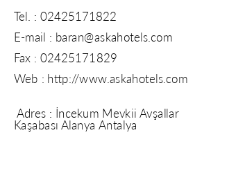 Aska Baran Hotel iletiim bilgileri